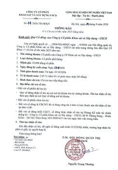 Thông báo v/v Chi trả cổ tức năm 2025 bằng tiền